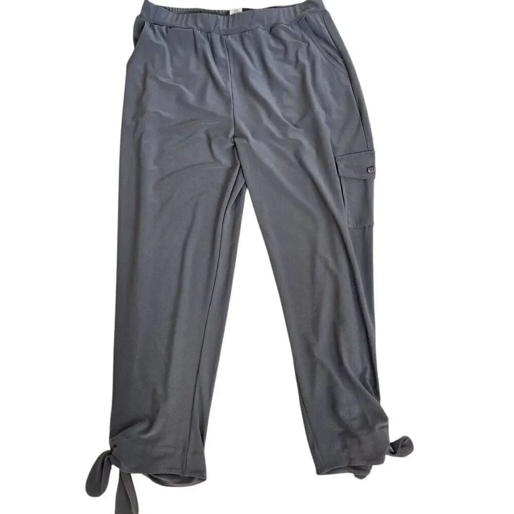 By JJ Womens Pull-On Stretch Tie-Bottom Hem Cargo Pocket Crop Pants Gray Medium